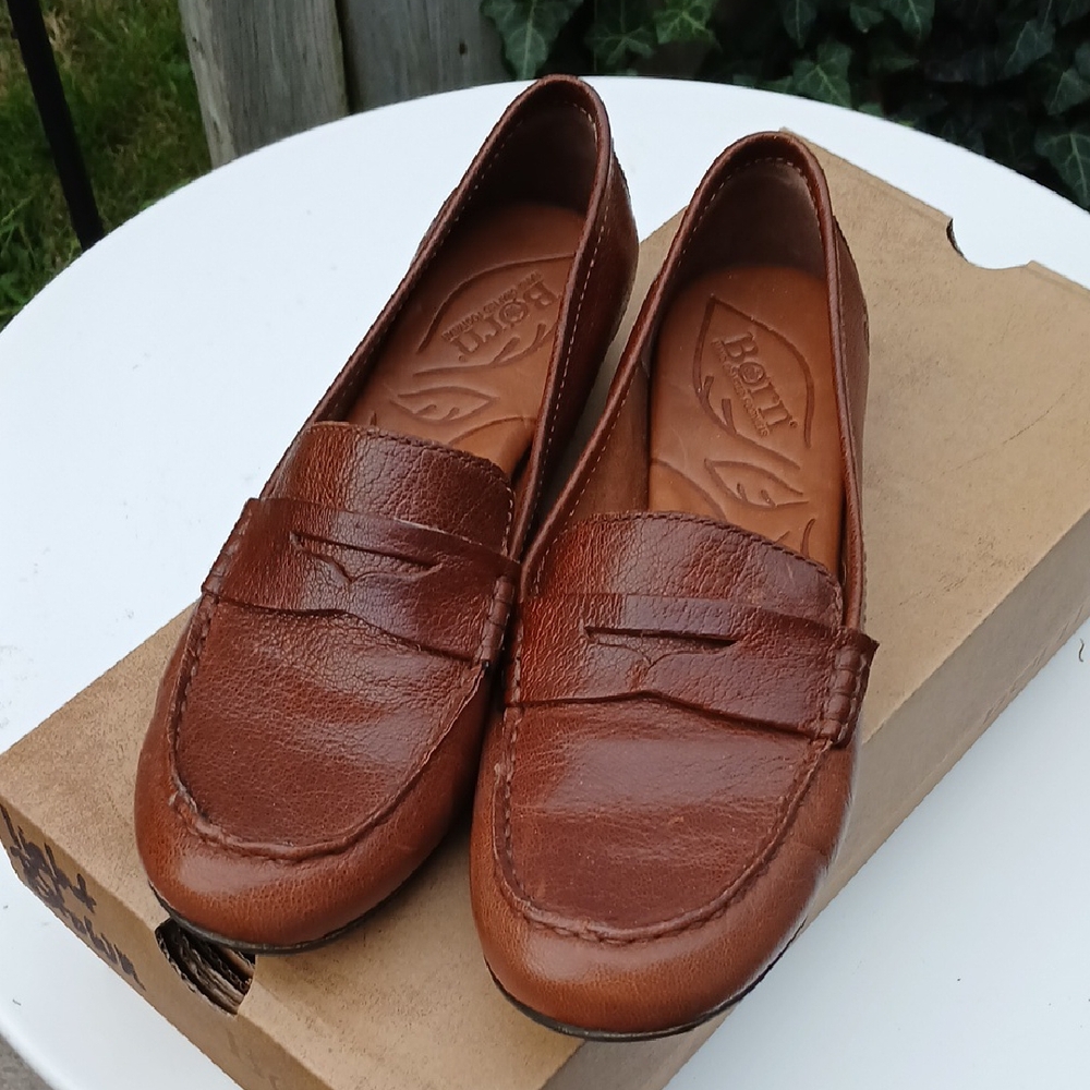 Born Chestnut Leather Slip-On Loafers